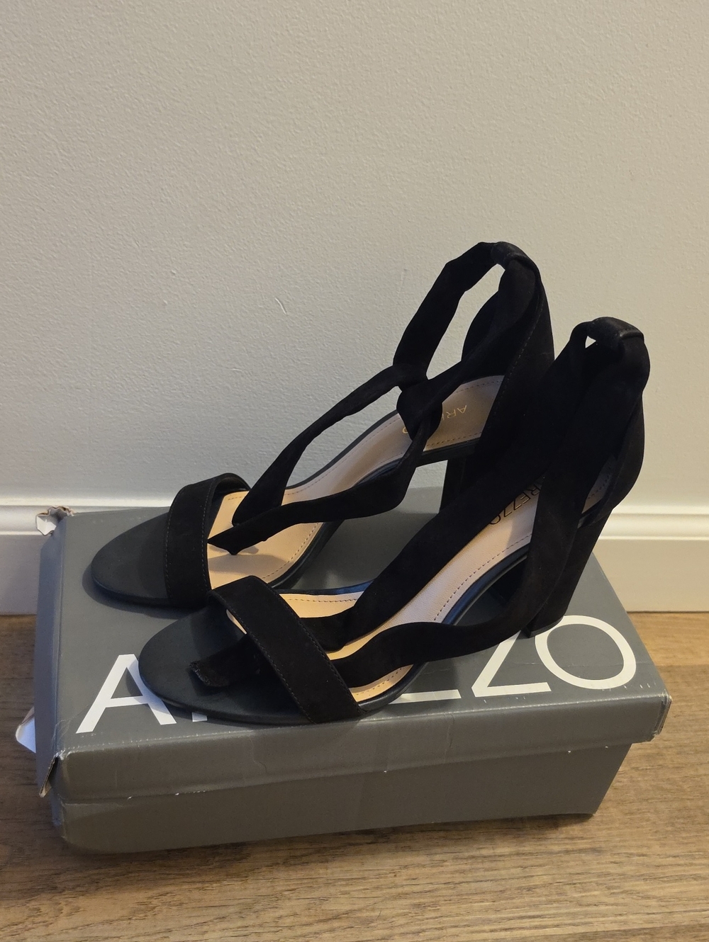 Black Suede Strappy Block Heel Sandals